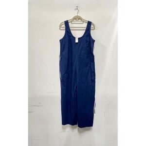 Banana Republic Linen‎ Blend Jumpsuit Petite L Navy Blue Sleeveless Women